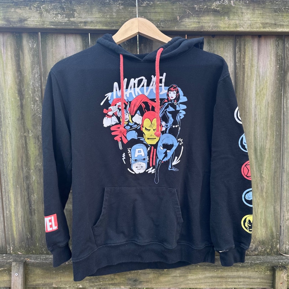 Marvel Avengers Earths Mightiest Heroes Black Comic Hoodie Kids Sz Large 11-13‎